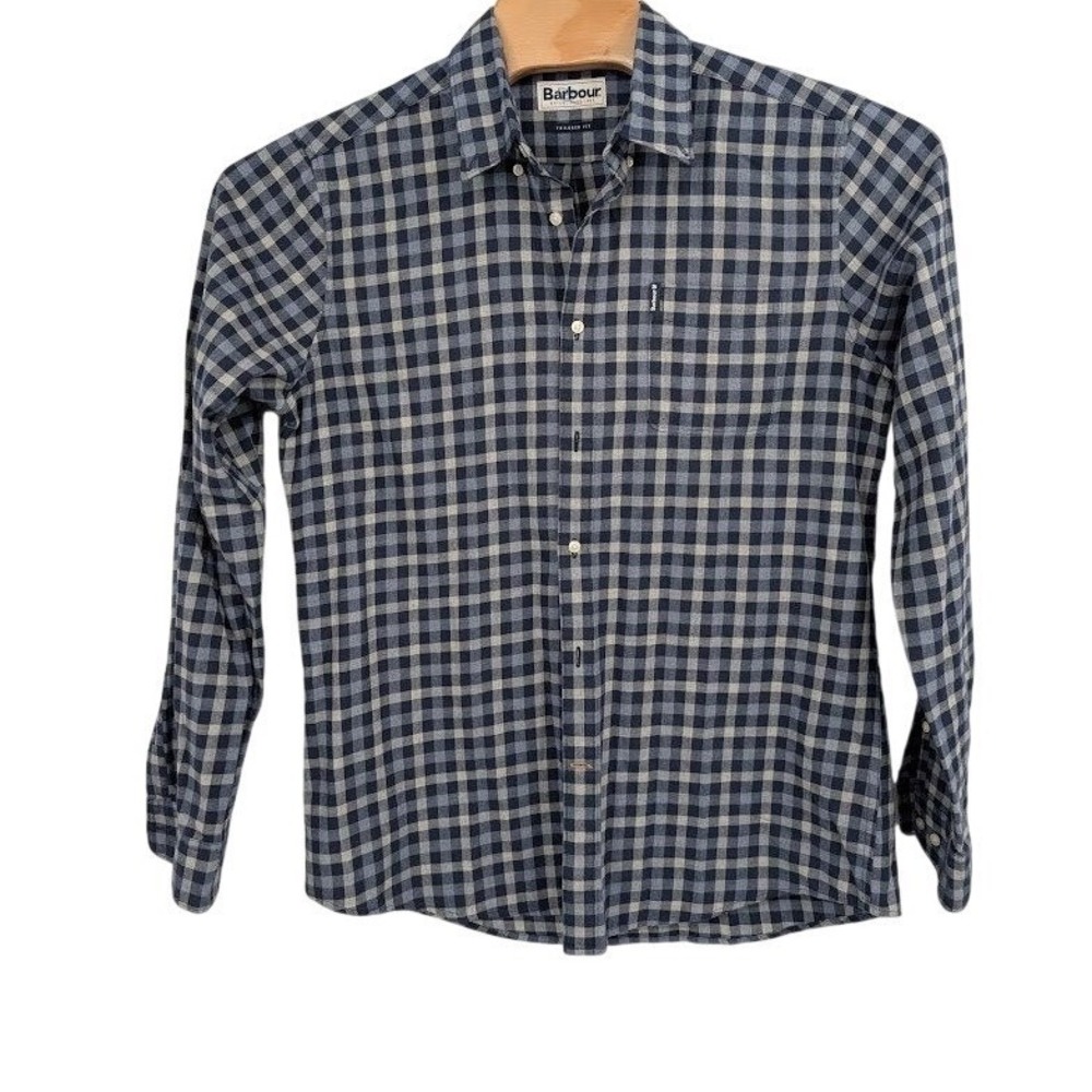 Barbour Endsleigh Twill Tattersall shirt Long Sleeve Button Up blue Men's sz M